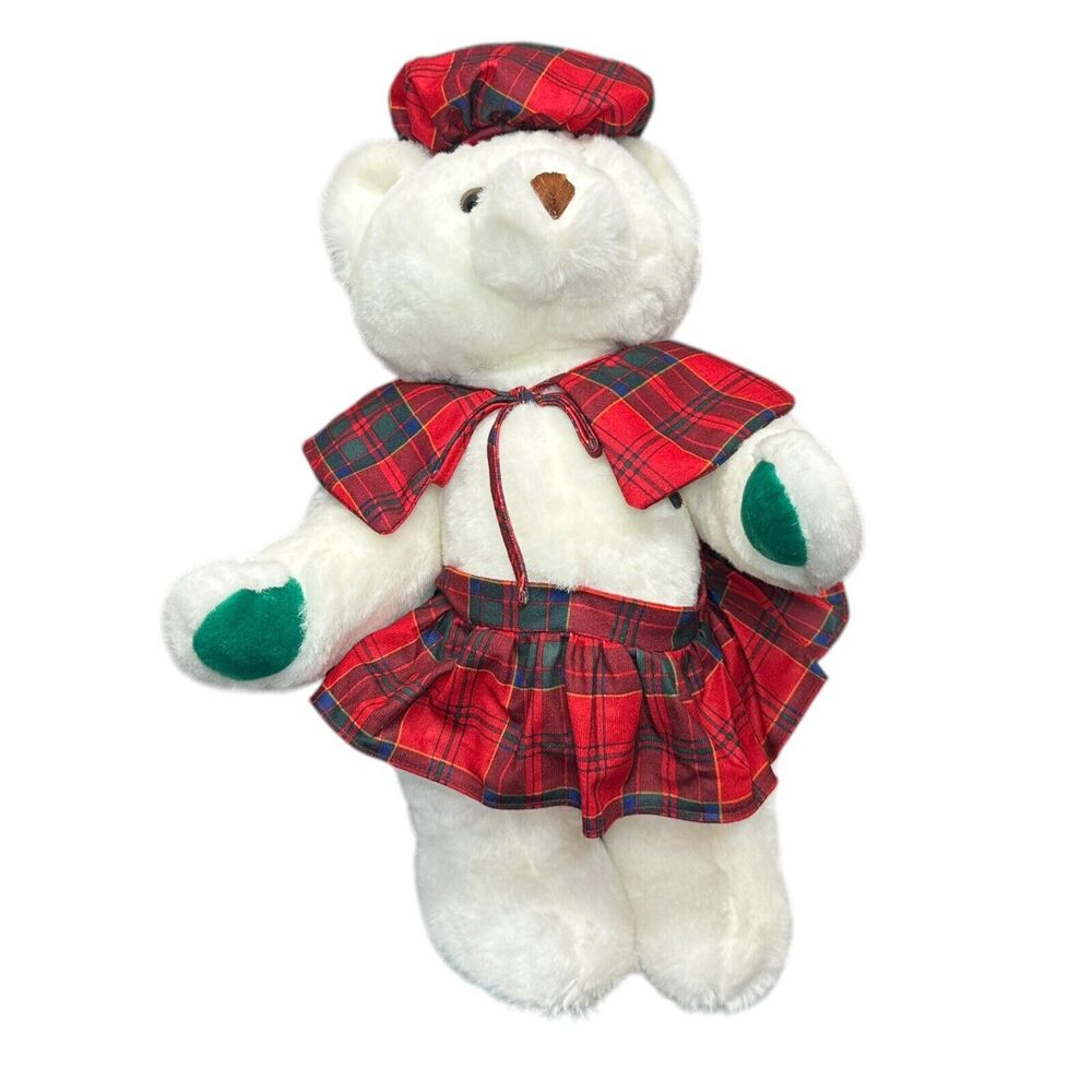 Teddy Bear Irish Kilt Tartan Beret Jointed 1992 Vintage T.L Toys Plush Soft Rare